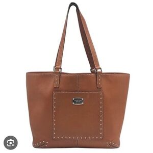 Michael Kors Brown Leather Astor Studded Tote Bag